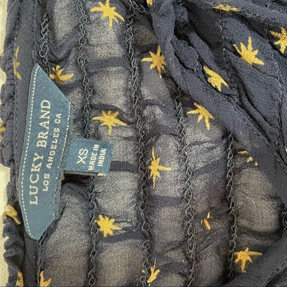 Lucky Brand women's long sleeve woven smocked peasant top navy w/ gold s… - Picture 6 of 11